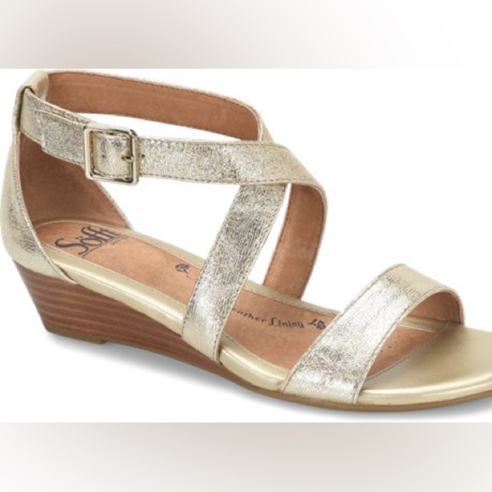 Sofft metallic gold strap sandals with wedge heel